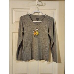 Life Is Good Womens Size Small Gray Dog Cat Peace Santa Caps Crusher Tee